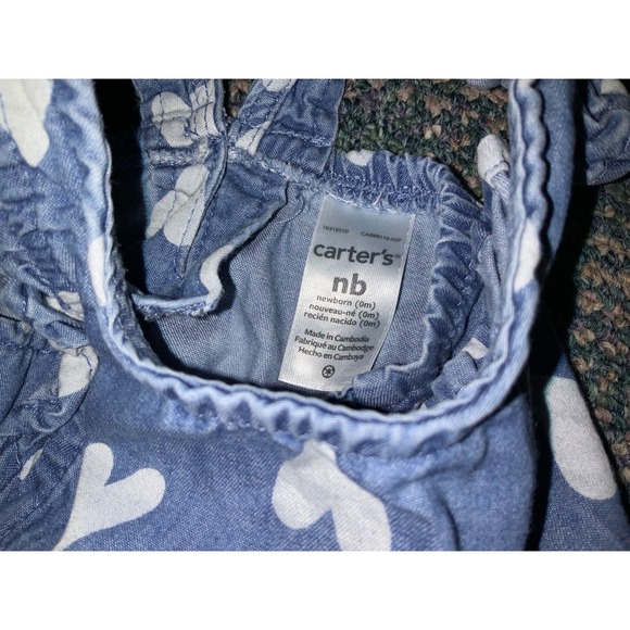 Carters Newborn Baby Girl Denim Hearts Ruffle Romper Valentines Day Jumper - Picture 3 of 4